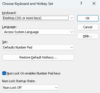 Screenshot of Choose Keyboard and Hotkey Set Dialog Box
